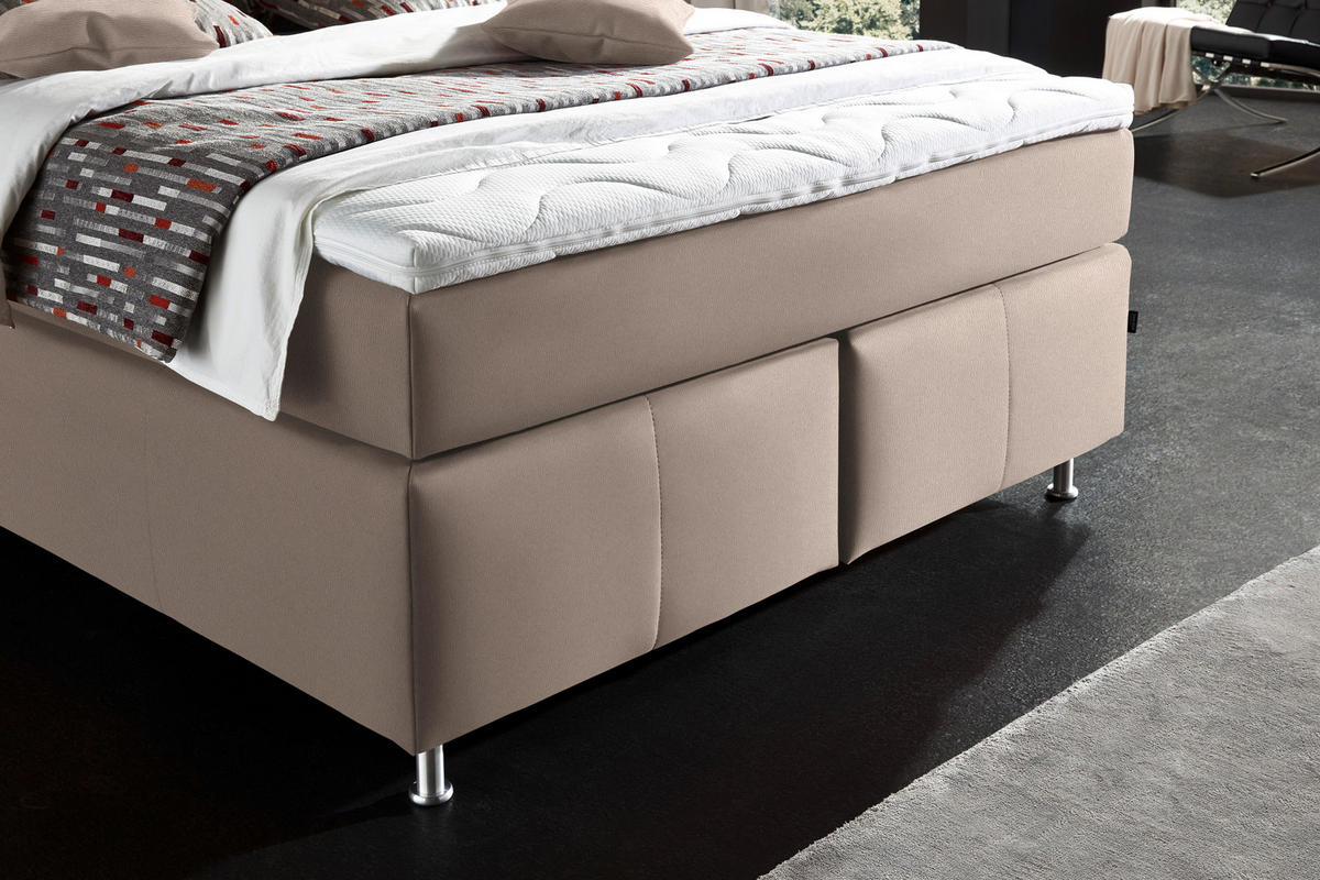 BOXSPRINGBETT 140/200 cm  in Hellbraun  - Hellbraun/Alufarben, KONVENTIONELL, Textil/Metall (140/200cm) - Dieter Knoll