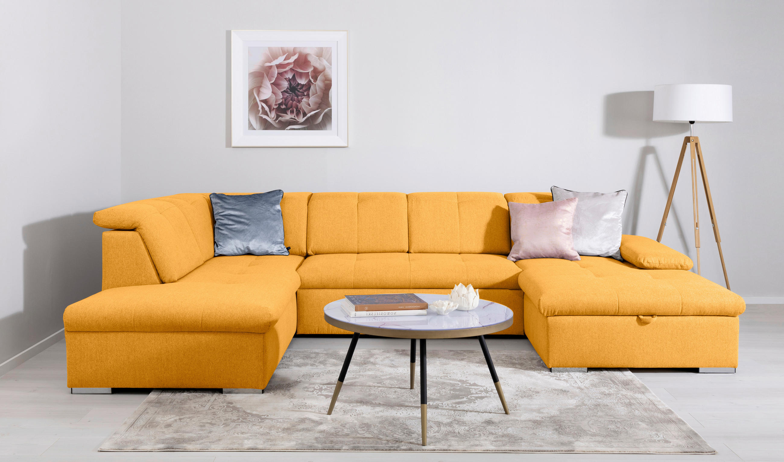 WOHNLANDSCHAFT Ramzes Gelb  - Gelb/Beige, Design, Textil/Metall (215/328/173cm) - MID.YOU