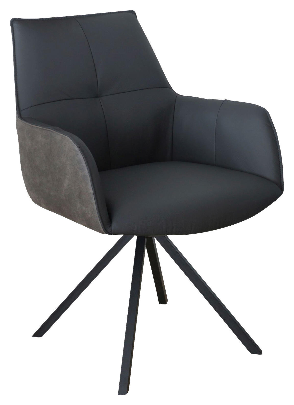 ARMLEHNSTUHL  Typenauswahl, Sitzfläche 180° drehbar, automatische Rückholfunktion  - Schwarz, Design, Leder/Textil (59,5/87,5/69cm) - Novel