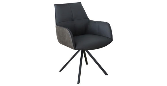 ARMLEHNSTUHL  , Typenauswahl, Sitzfläche 180° drehbar, automatische Rückholfunktion  ,  , Echtleder  - Schwarz, Design, Leder/Textil (59,5/87,5/69cm) - Novel