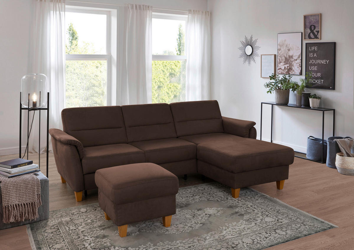 ECKSOFA PALMERA V Dunkelbraun Mikrofaser  - Eichefarben/Dunkelbraun, KONVENTIONELL, Holz/Textil (244/163cm) - Sit & More