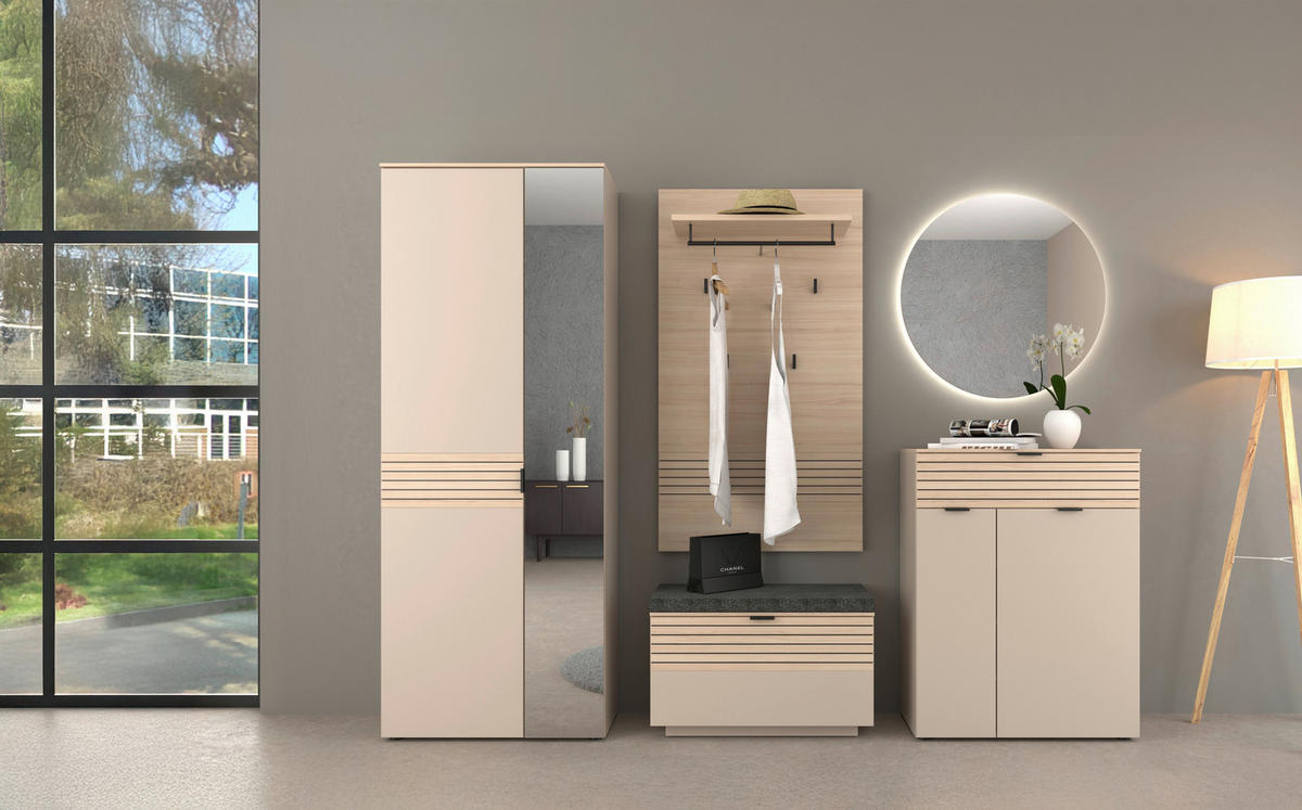 GARDEROBE 6-teilig  in 264/202/38 cm  - Kaschmir/Eichefarben, Design, Holzwerkstoff/Textil (264/202/38cm) - Xora