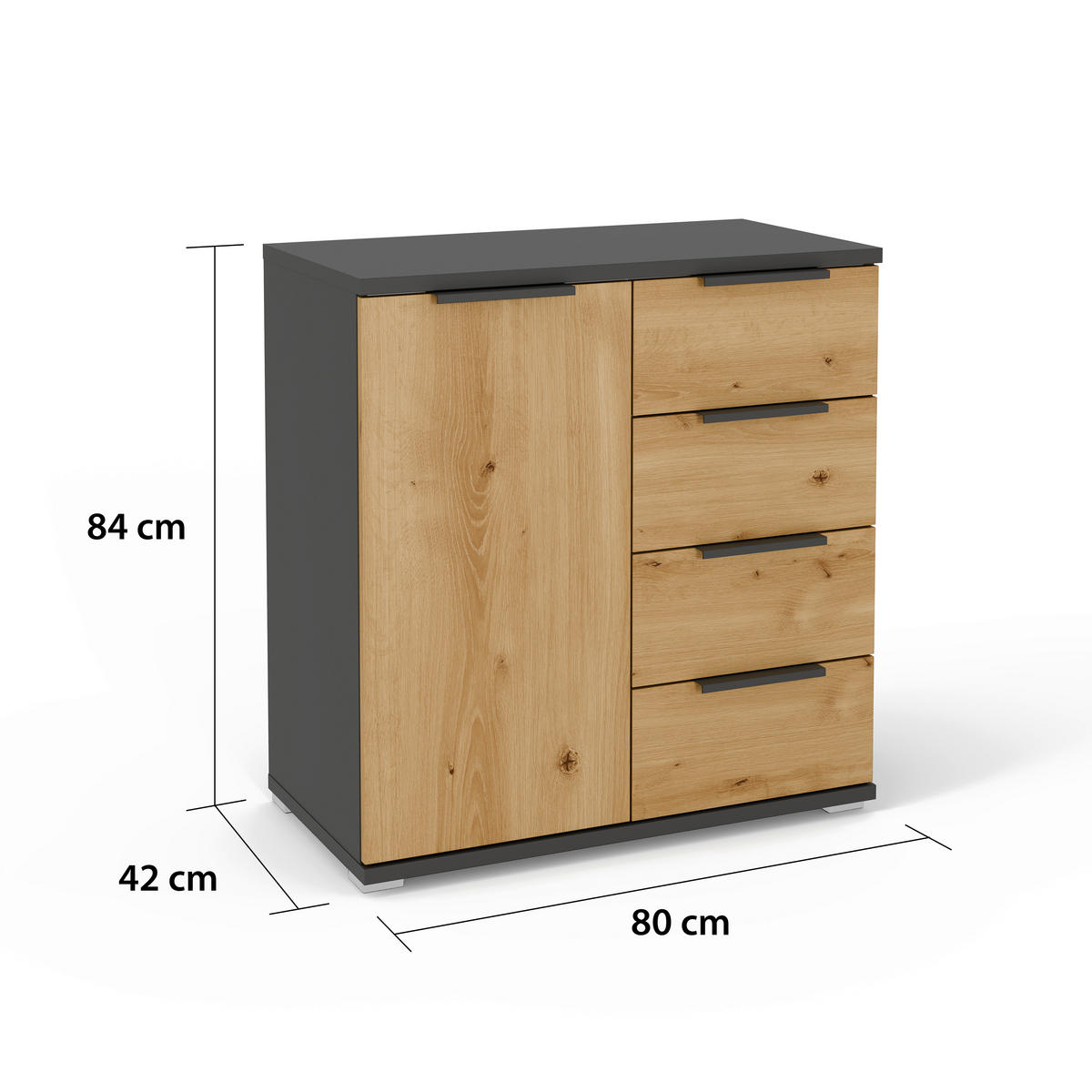 KOMMODE  in 80/84/42 cm  - Eichefarben/Graphitfarben, KONVENTIONELL, Holzwerkstoff/Kunststoff (80/84/42cm) - Xora