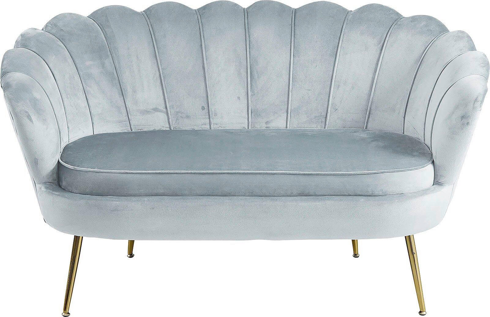 2-SITZER-SOFA Samt Hellgrau  - Goldfarben/Hellgrau, MODERN, Textil/Metall (136/78/77cm) - Livetastic