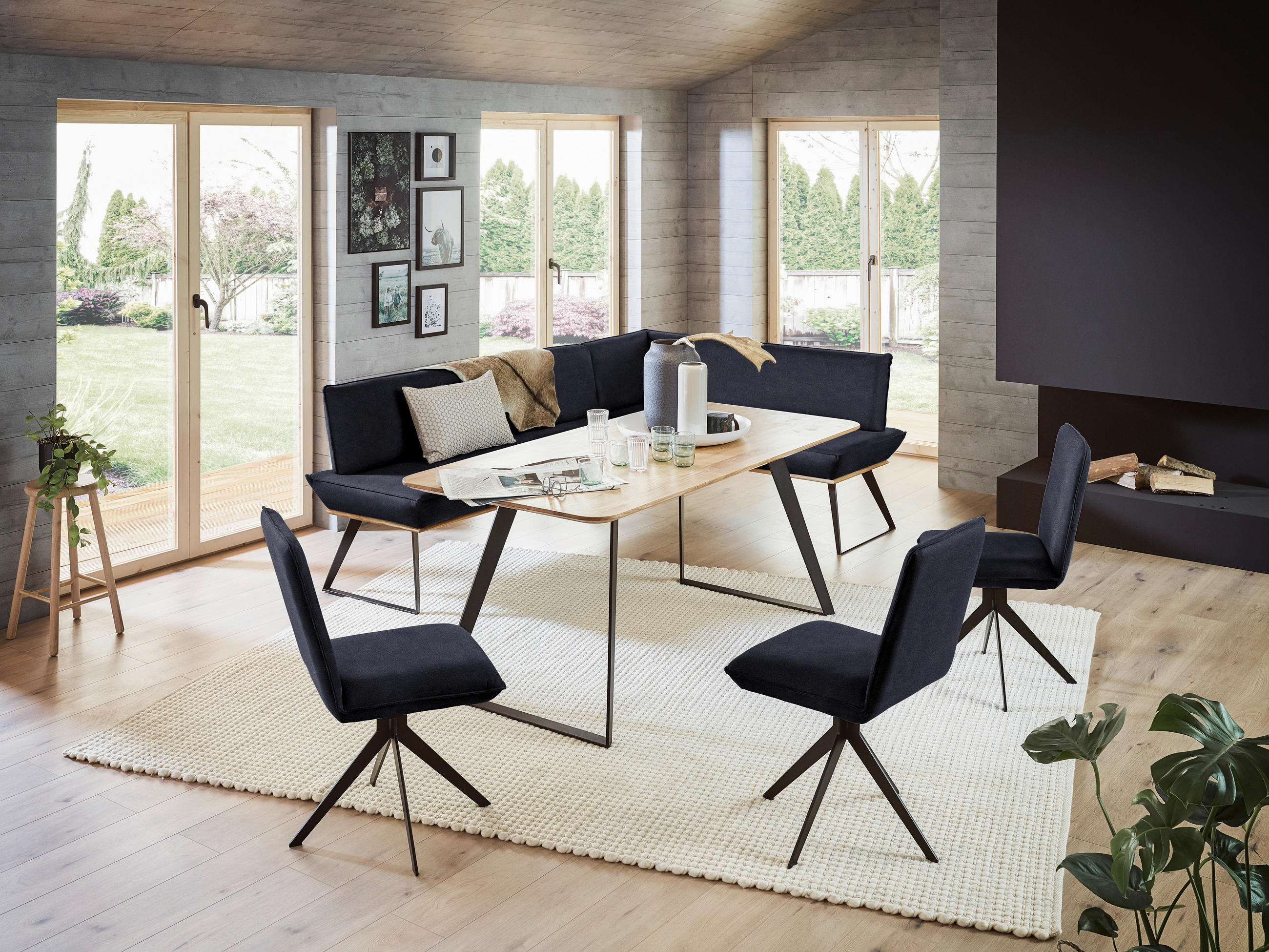 ECKBANK 163/223 cm  in Schwarz, Eichefarben  - Eichefarben/Schwarz, Design, Holz/Textil (163/223cm) - Voleo