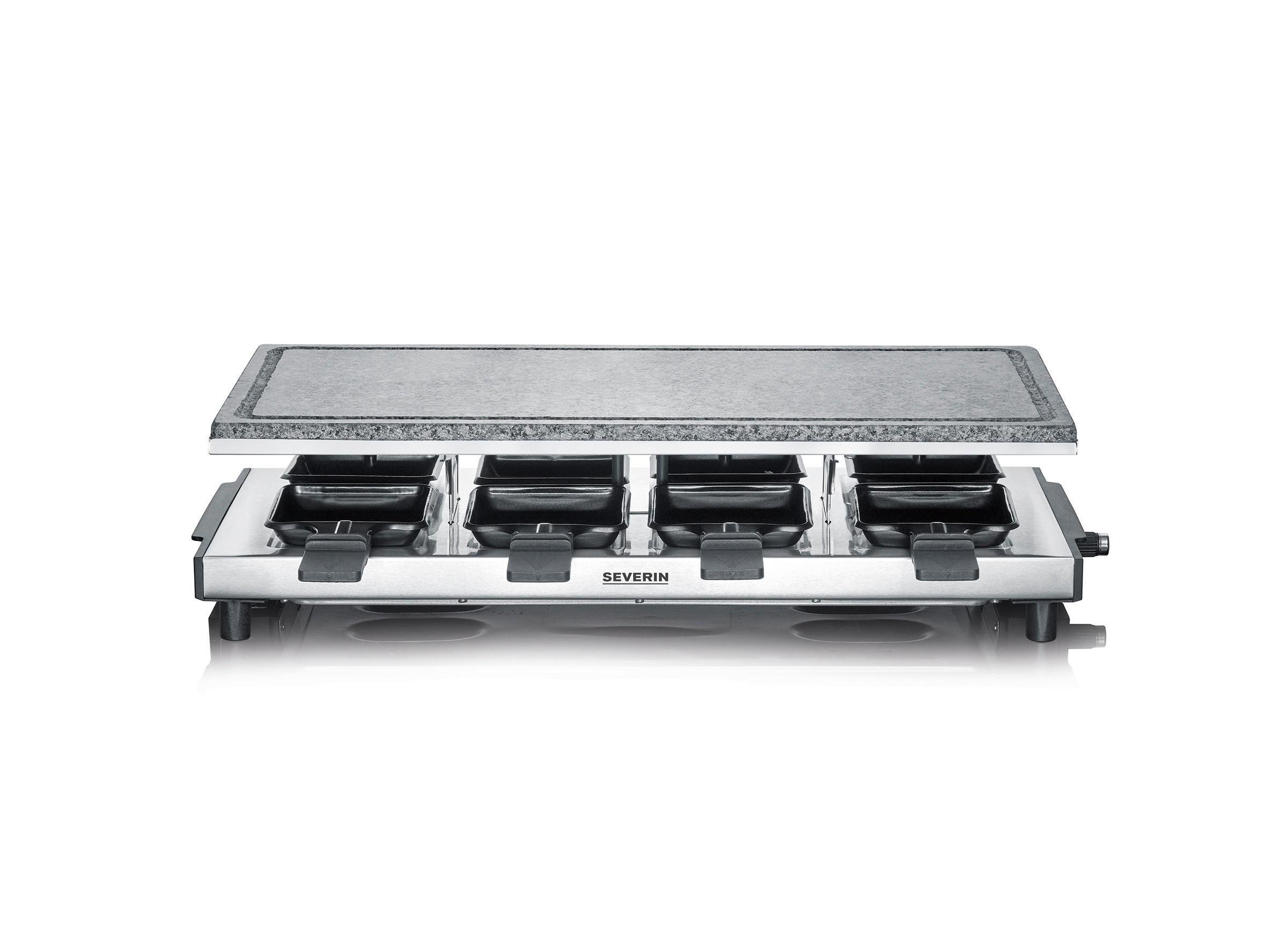 RACLETTE-GRILL SEVERIN RG 2374  - Edelstahlfarben/Schwarz, KONVENTIONELL, Kunststoff/Stein (54/24,5/13,7cm) - Severin