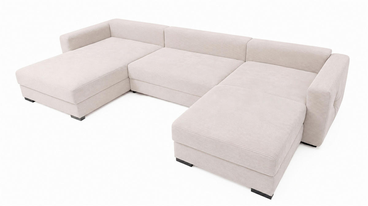 WOHNLANDSCHAFT  Cord Beige  - Beige/Schwarz, Basics, Holz/Holzwerkstoff (379/93/184cm) - MID.YOU