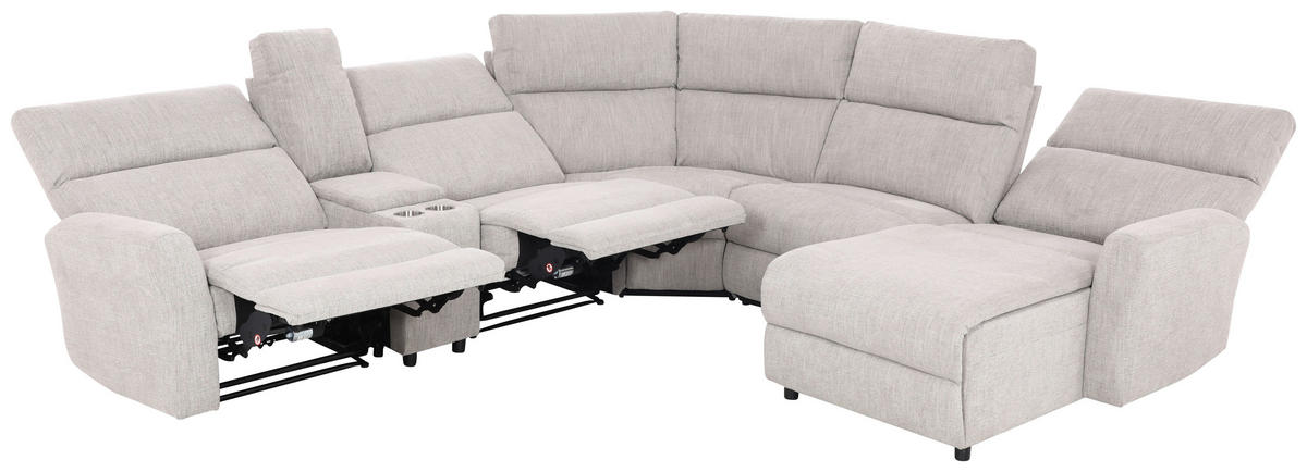 WOHNLANDSCHAFT Hellgrau Webstoff  - Hellgrau/Schwarz, KONVENTIONELL, Kunststoff/Textil (325/107/302cm) - MID.YOU