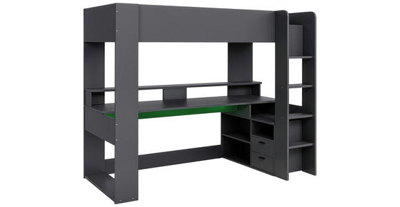 HOCHBETT 90/200 cm,  in Graphitfarben, Absturzsicherung, Leiter, Schreibtisch, Beleuchtung  - Graphitfarben, KONVENTIONELL, Holzwerkstoff (90/200cm) - Carryhome