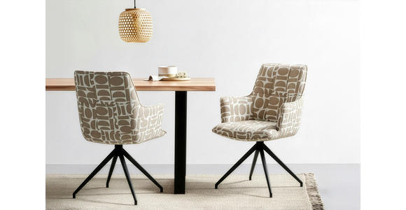 ARMLEHNSTUHL  Sitzfläche 360° drehbar, automatische Rückholfunktion Jacquard  - Taupe/Schwarz, Design, Textil/Metall (59/89,5/63cm) - Novel