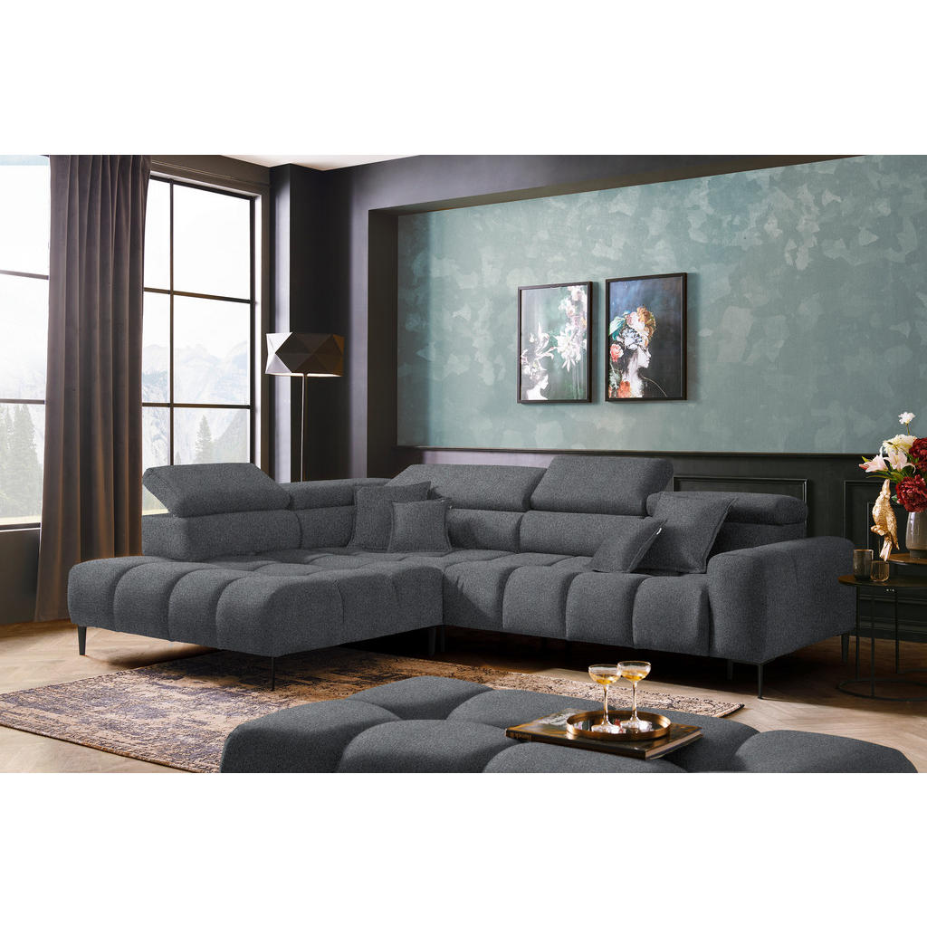 Thumbnail - Welnova Ecksofa, Dunkelgrau, Textil, Uni, 5-Sitzer, Ottomane links, L-Form, 300x216 cm, Made in EU, Typenauswahl, Stoffa...
