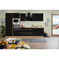 KÜCHENBLOCK 335 cm   in Schwarz Hochglanz  - Schwarz Hochglanz/Eichefarben, Basics, Holzwerkstoff (335cm) - Respekta