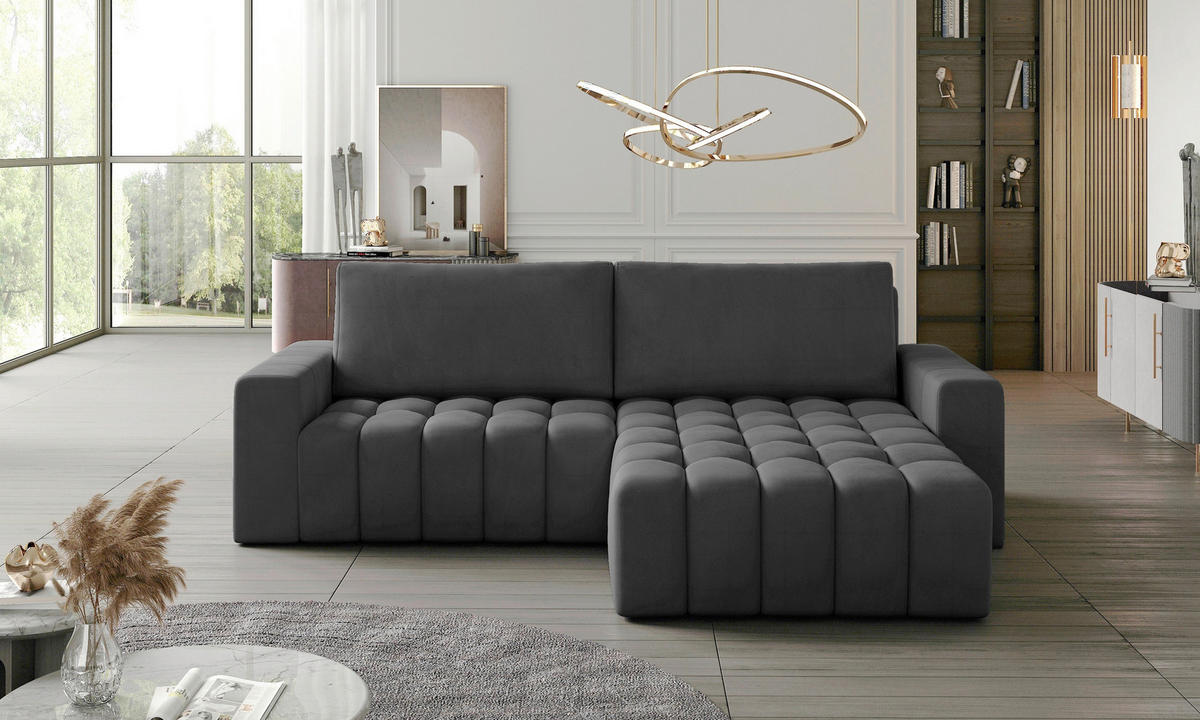 ECKSOFA in Samt Anthrazit  - Anthrazit/Schwarz, Design, Kunststoff/Textil (250/175cm) - MID.YOU