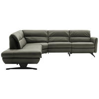 ECKSOFA in Echtleder Grau  258/286 cm  - Schwarz/Grau, Design, Leder/Metall (258/286cm) - Schöner Wohnen