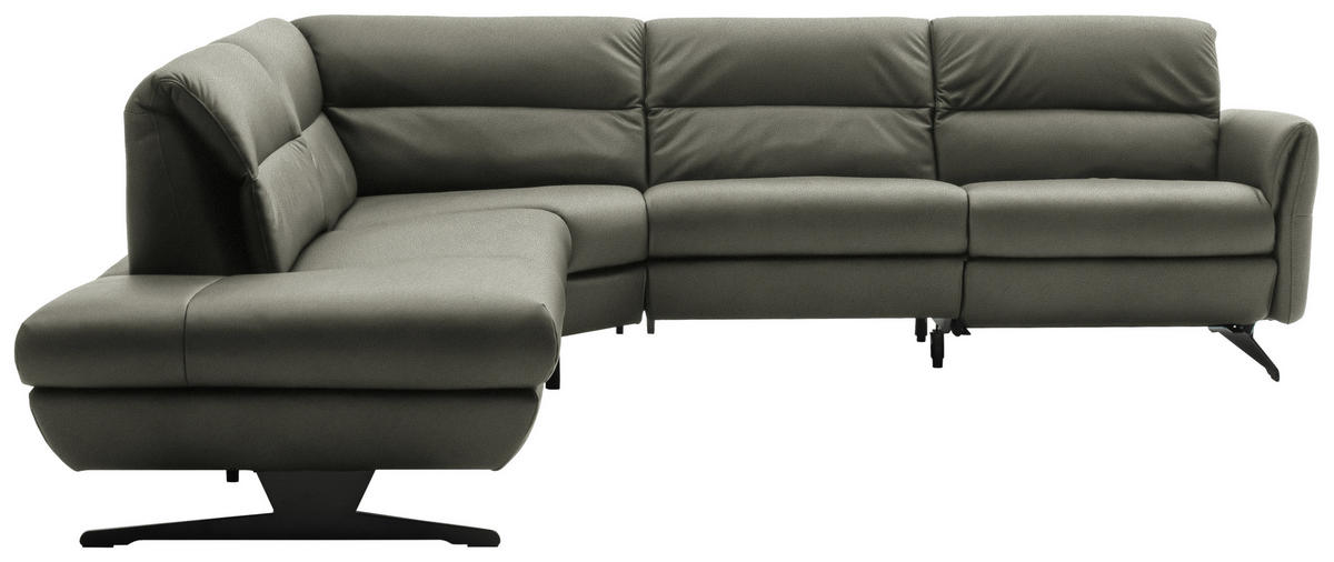 ECKSOFA in Echtleder Grau  258/286 cm  - Schwarz/Grau, Design, Leder/Metall (258/286cm) - Schöner Wohnen
