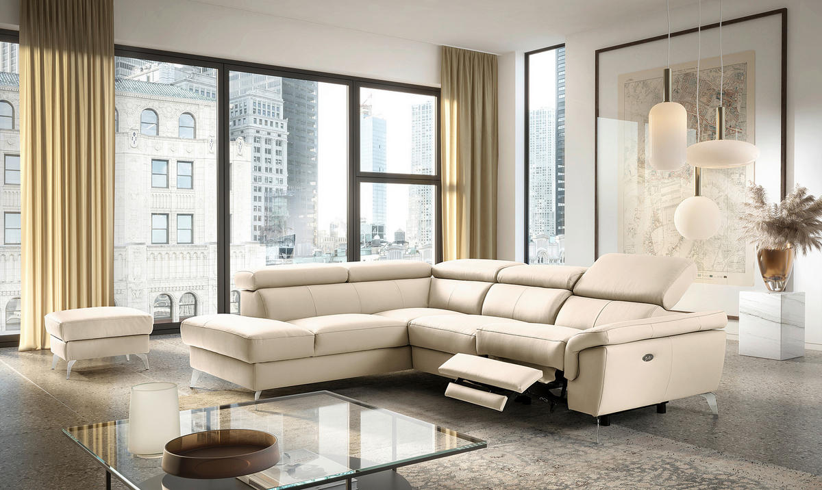 ECKSOFA  in Lederlook Echtleder Grau  210/265 cm  - Chromfarben/Grau, Design, Leder/Textil (210/265cm) - Livetastic
