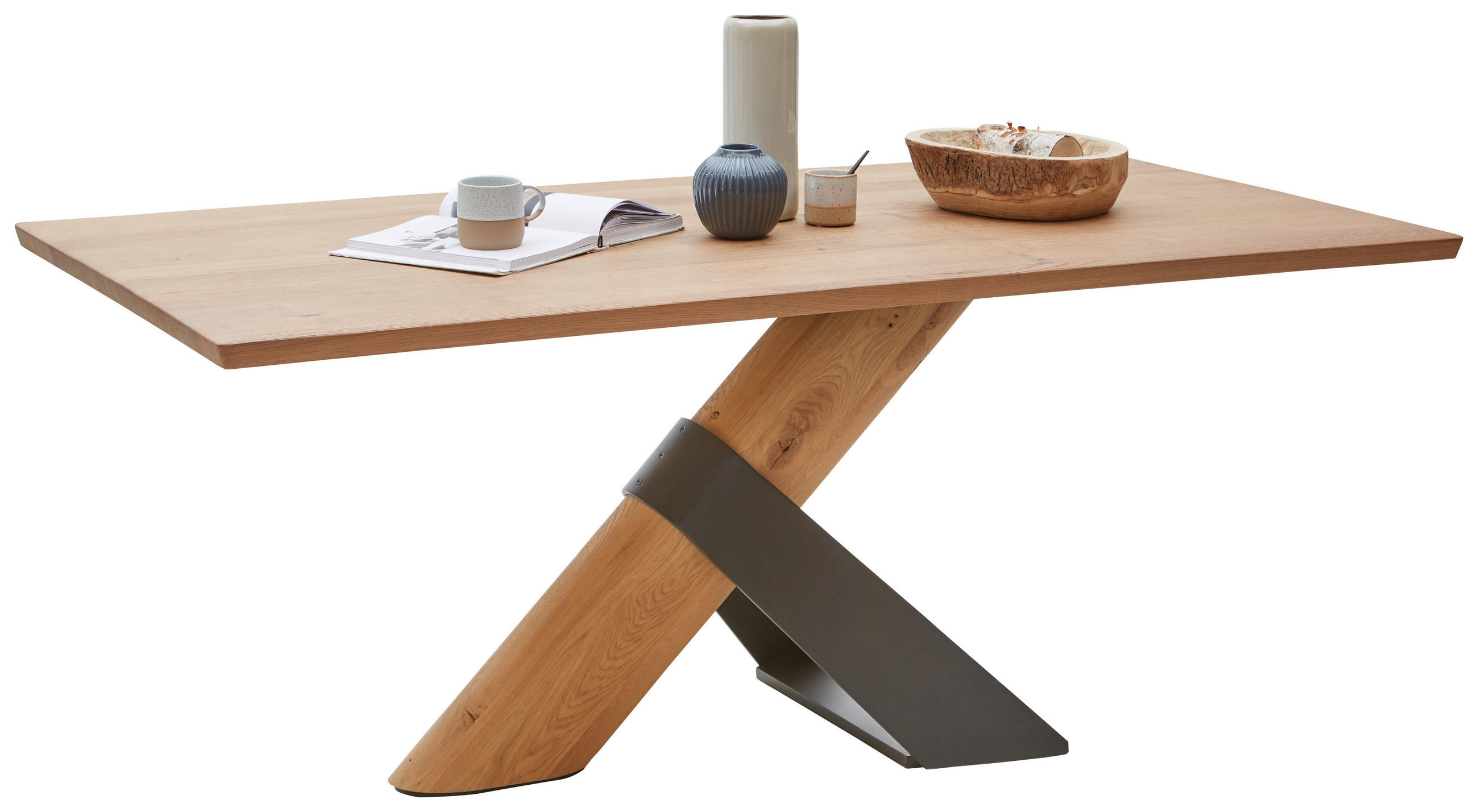 ESSTISCH Kerneiche vollmassiv rechteckig Anthrazit, Eichefarben  - Eichefarben/Anthrazit, Natur, Holz/Metall (190/95/76cm) - Valnatura