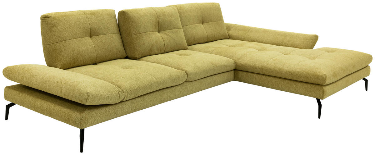 ECKSOFA Hellgelb Struktur Rücken echt  - Hellgelb/Schwarz, Design, Textil/Metall (340/203cm) - Chilliano