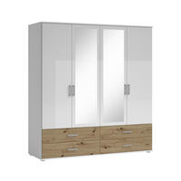KLEIDERSCHRANK in Weiß, Eiche Artisan  - Alufarben/Weiß, KONVENTIONELL, Glas/Holzwerkstoff (180/190/51cm) - Carryhome