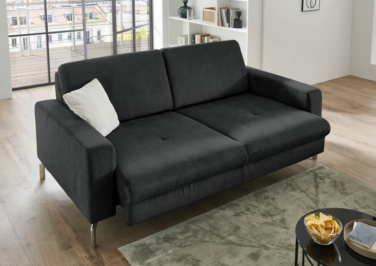 3-SITZER-SOFA Feincord Anthrazit  - Chromfarben/Anthrazit, Design, Textil/Metall (194/87/105cm) - Beldomo Style