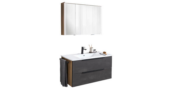 BADEZIMMER 3-teilig in 92 cm - Eichefarben/Schwarz, KONVENTIONELL, Glas/Keramik (92cm) - Dieter Knoll
