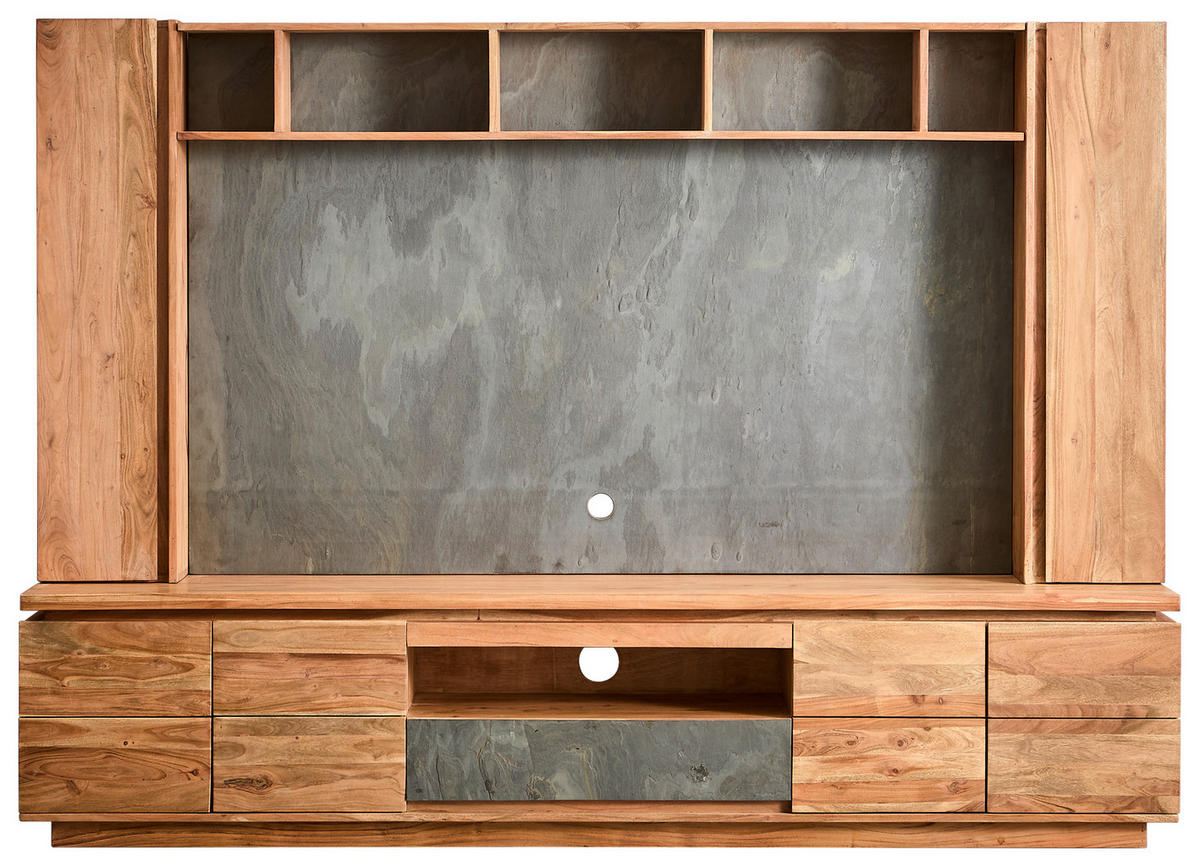 WOHNWAND 4-teilig  in Grau, Akaziefarben  240/173/40 cm  - Akaziefarben/Grau, KONVENTIONELL, Holz/Stein (240/173/40cm) - Livetastic