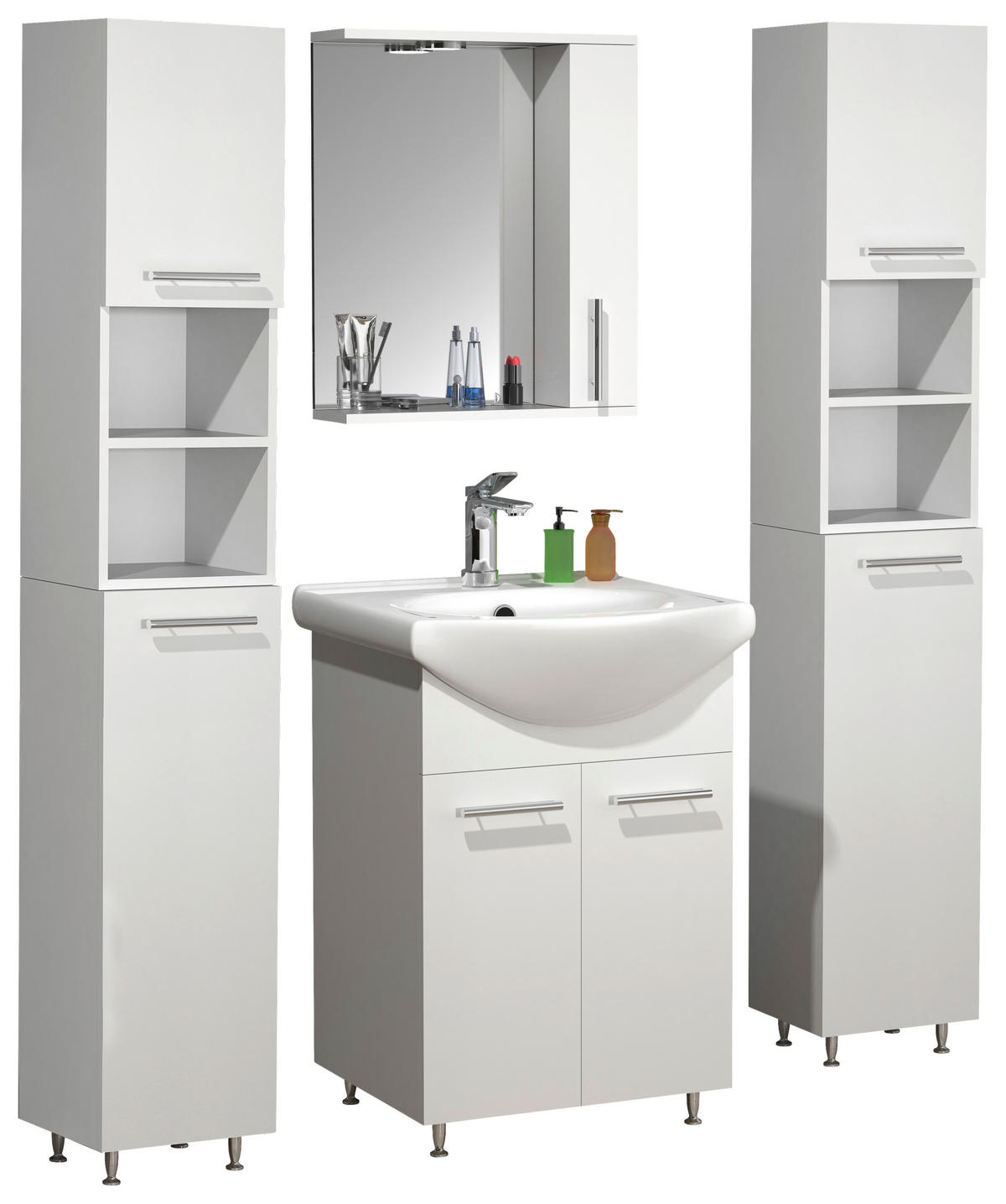 BADEZIMMER 5-teilig  in 110 cm  - Weiss/Silberfarben, Modern, Glas/Keramik (110cm) - MID.YOU