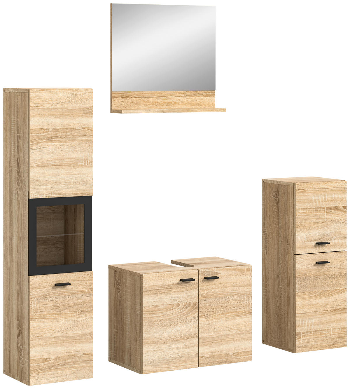 BADEZIMMER 4-teilig  in 117 cm  - Schwarz/Sonoma Eiche, MODERN, Glas/Holzwerkstoff (117cm) - MID.YOU