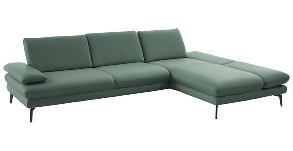 ECKSOFA in Echtleder Opal  308/195 cm  - Opal/Schwarz, Design, Leder/Metall (308/195cm) - Dieter Knoll