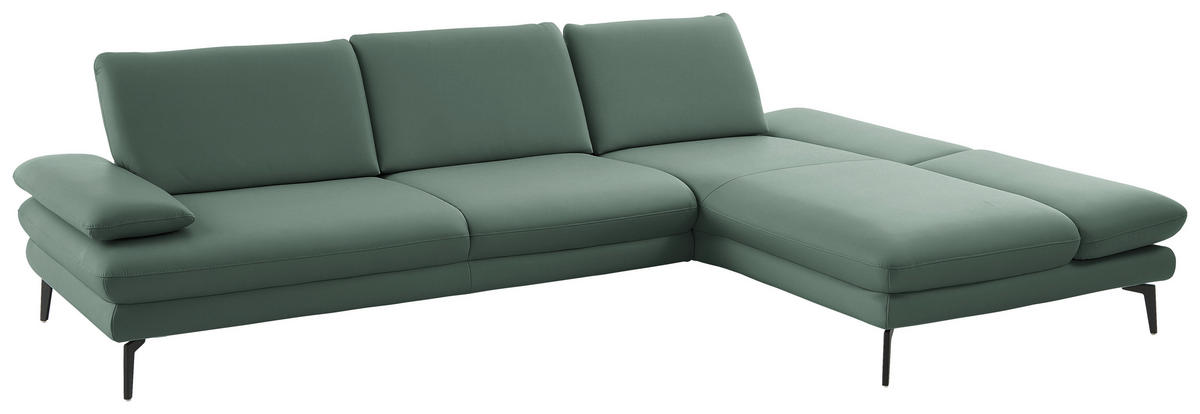 ECKSOFA in Echtleder Opal  - Opal/Schwarz, Design, Leder/Metall (308/195cm) - Dieter Knoll
