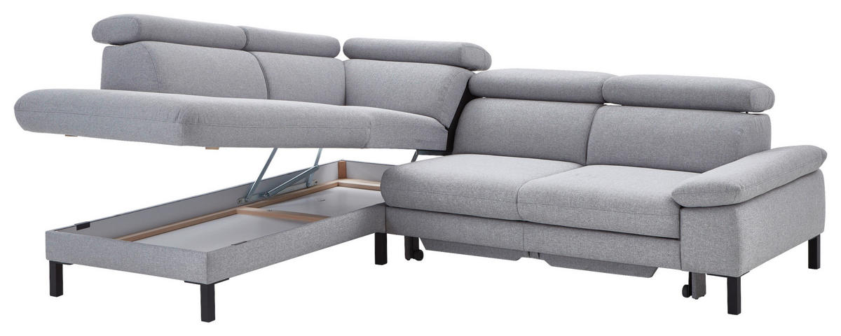 ECKSOFA in Flachgewebe Hellgrau  - Hellgrau/Schwarz, Design, Holzwerkstoff/Textil (217/272cm) - Pure Home Comfort