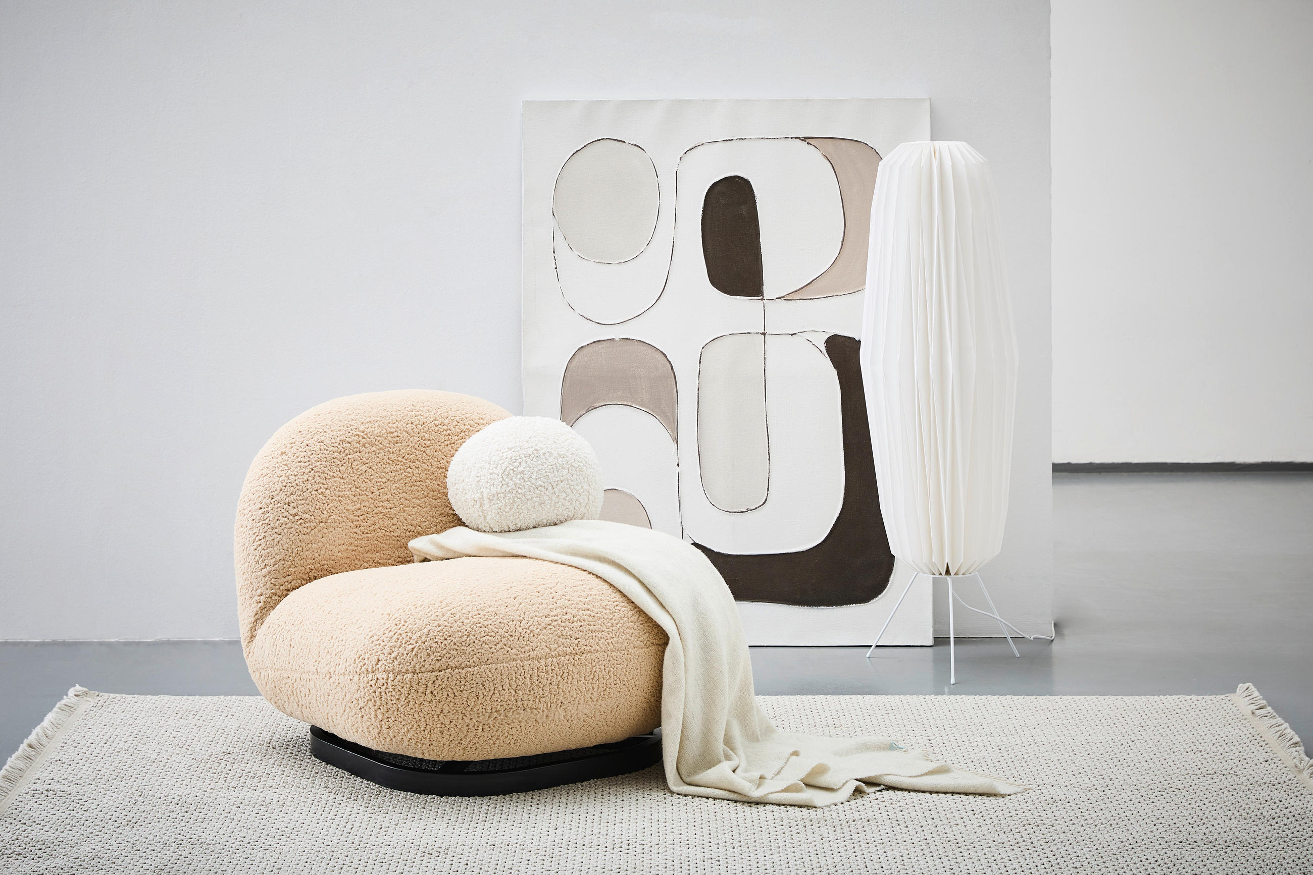 SESSEL in Bouclé Beige  - Beige/Schwarz, Trend, Textil/Metall (75/66/87cm) - P & B