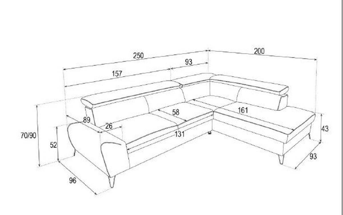 ECKSOFA in Flachgewebe Dunkelgrau  - Dunkelgrau/Schwarz, Design, Textil/Metall (250/200cm) - Stylife