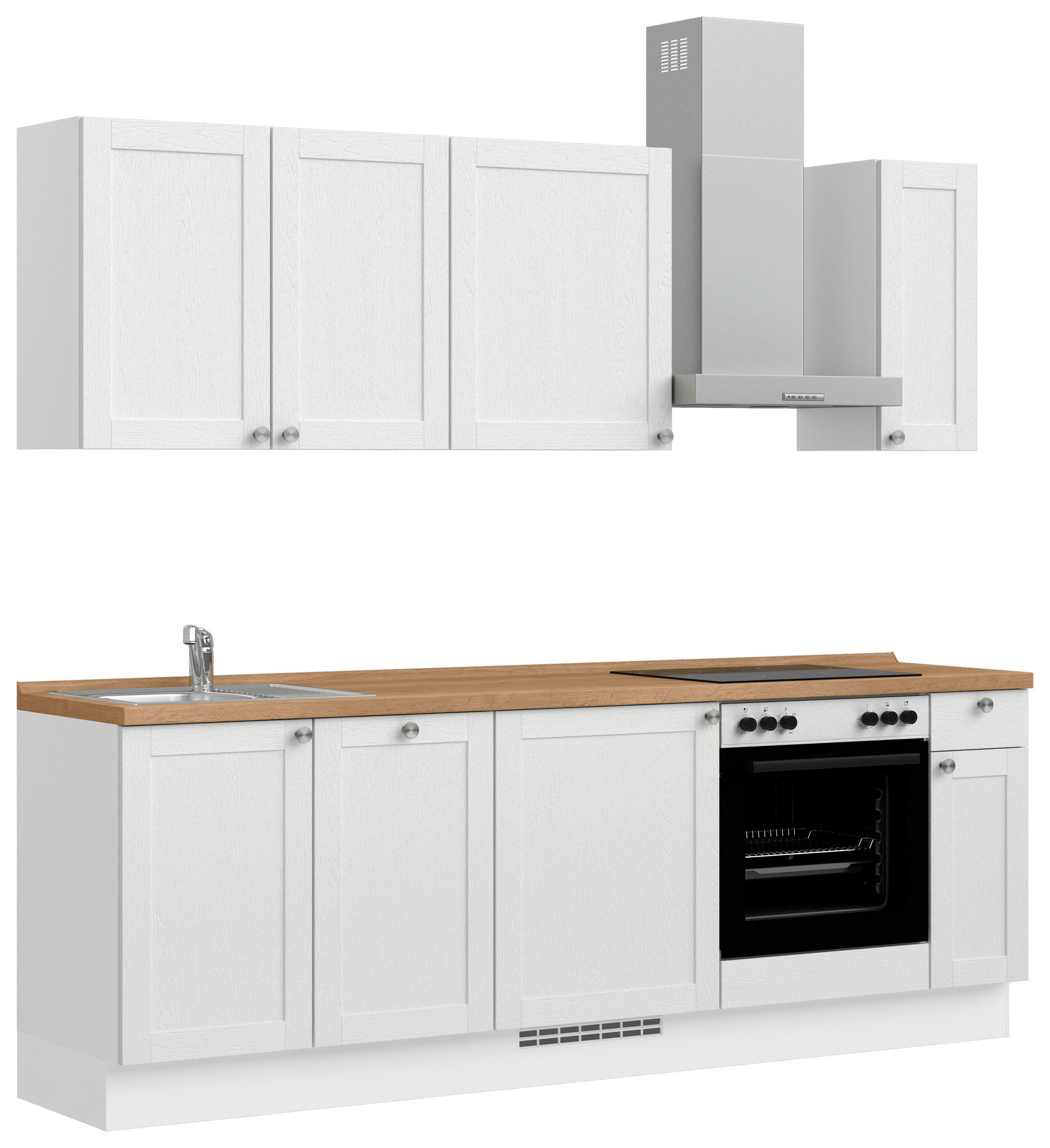 KÜCHENBLOCK Frame 240 cm  in Weiß, Eichefarben  - Edelstahlfarben/Eichefarben, MODERN, Holzwerkstoff/Metall (240cm) - Nobilia