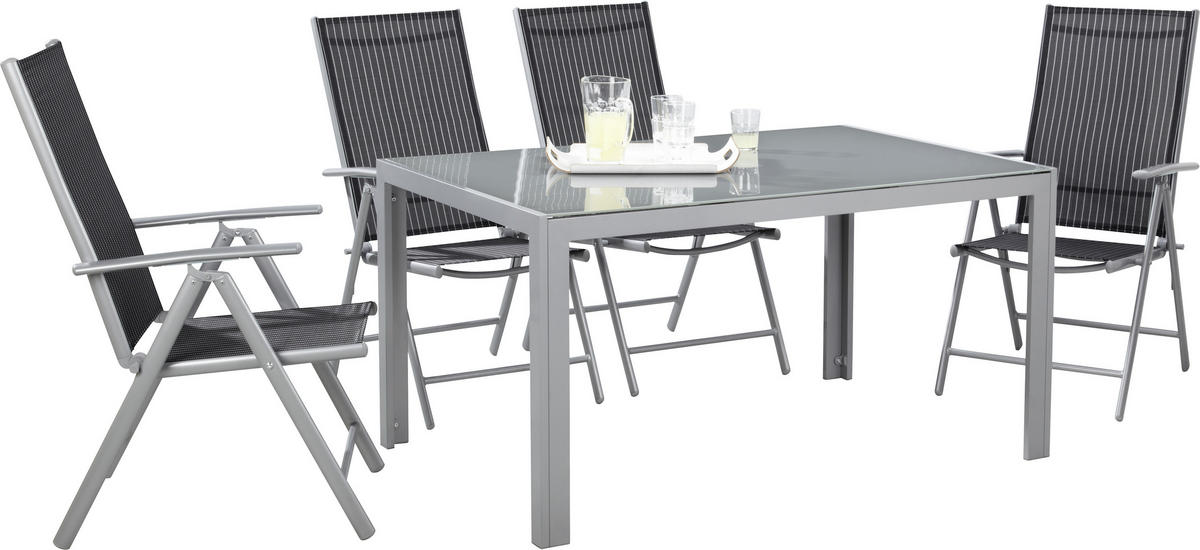 SCAUN PLIANT DE EXTERIOR in metal, textil negru, argintiu, alb  - argintiu/alb, Basics, metal/textil (56/106/64cm) - Xora