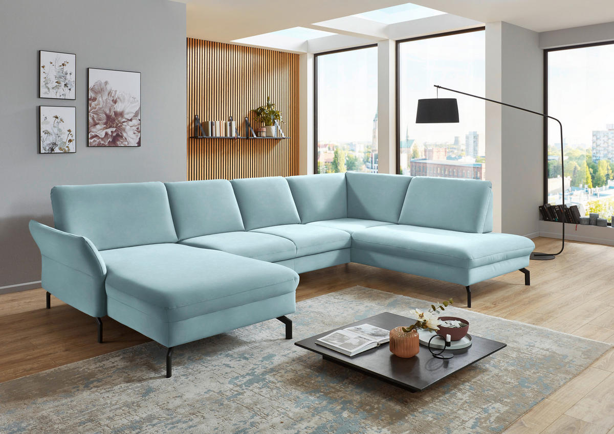 WOHNLANDSCHAFT in Velours Blau  - Blau/Schwarz, Design, Textil/Metall (179/335/220cm) - Beldomo System