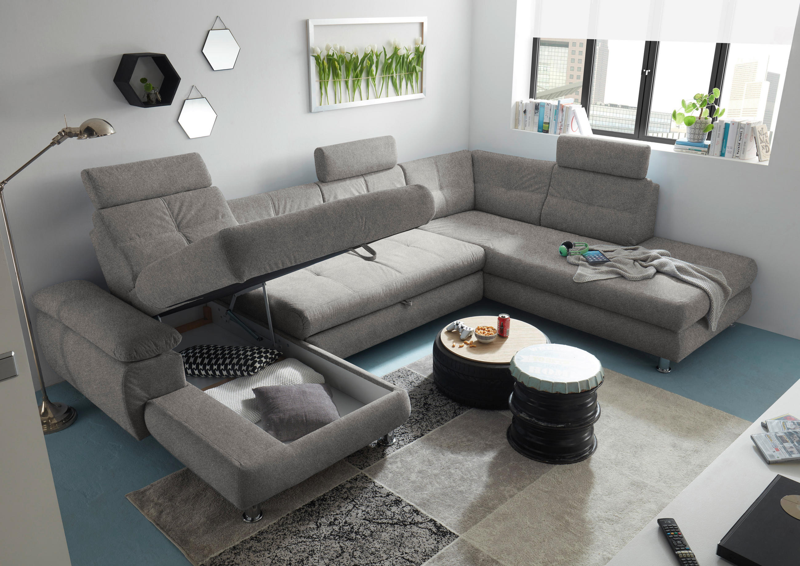 WOHNLANDSCHAFT in Webstoff Silberfarben  - Silberfarben, MODERN, Kunststoff/Textil (177/349/233cm) - MID.YOU