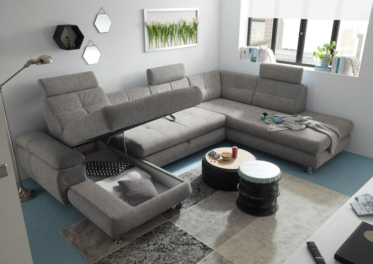 WOHNLANDSCHAFT in Webstoff Silberfarben  - Silberfarben, MODERN, Kunststoff/Textil (177/349/233cm) - MID.YOU