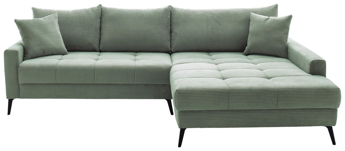 ECKSOFA Pastellgrün Cord  - Pastellgrün/Schwarz, KONVENTIONELL, Textil/Metall (280/173cm) - Hom`in