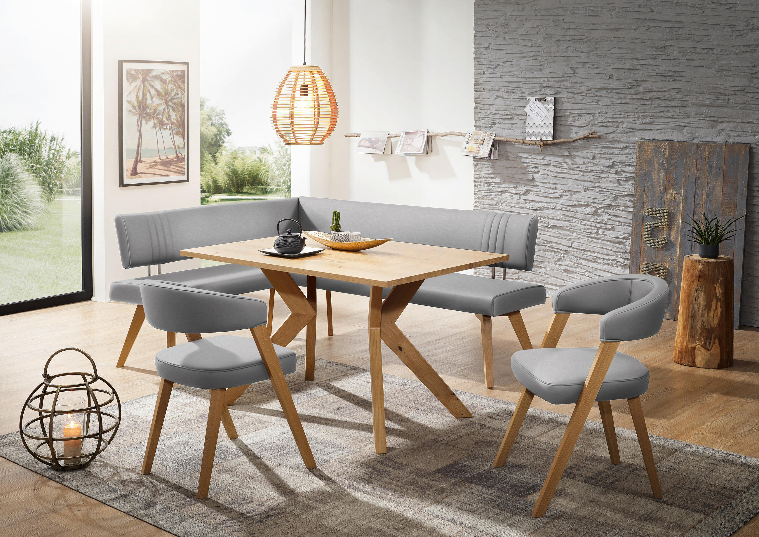 ECKBANK in Holz, Textil Hellgrau, Wildeiche - Wildeiche/Eichefarben, Design, Holz/Textil (180/220cm) - Venda