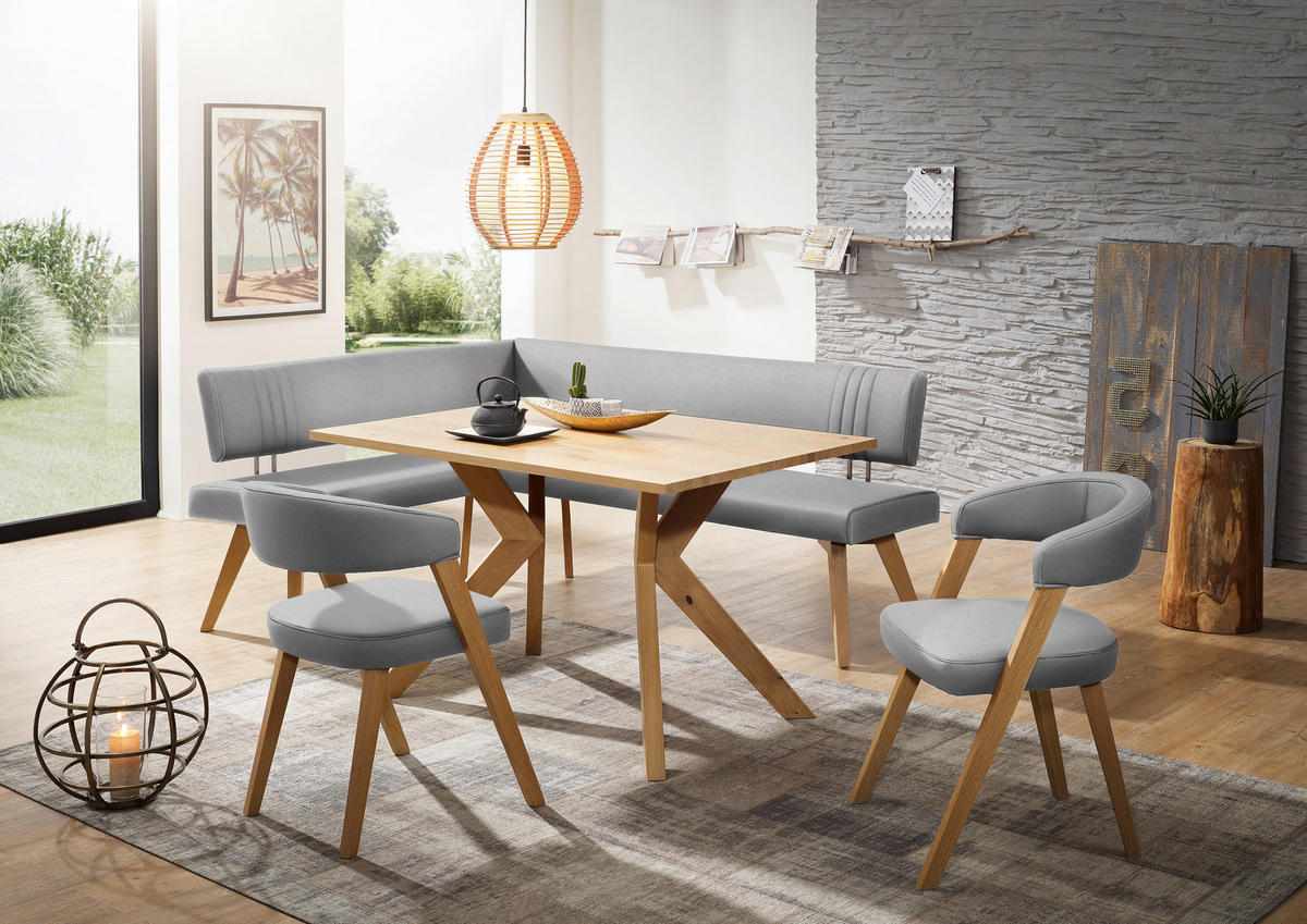 ECKBANK in Holz, Textil Hellgrau, Wildeiche  - Wildeiche/Eichefarben, Design, Holz/Textil (160/170cm) - Venda