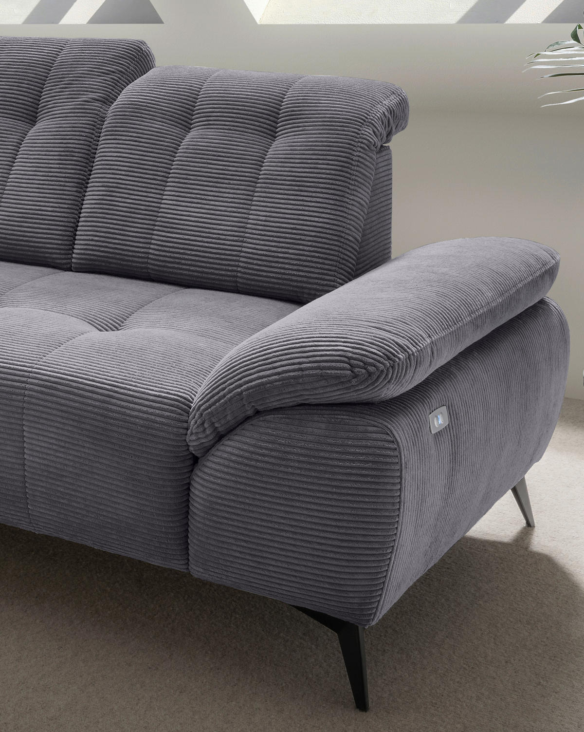 ECKSOFA in Cord Grau  - Schwarz/Grau, Modern, Textil/Metall (200/272cm) - Livetastic