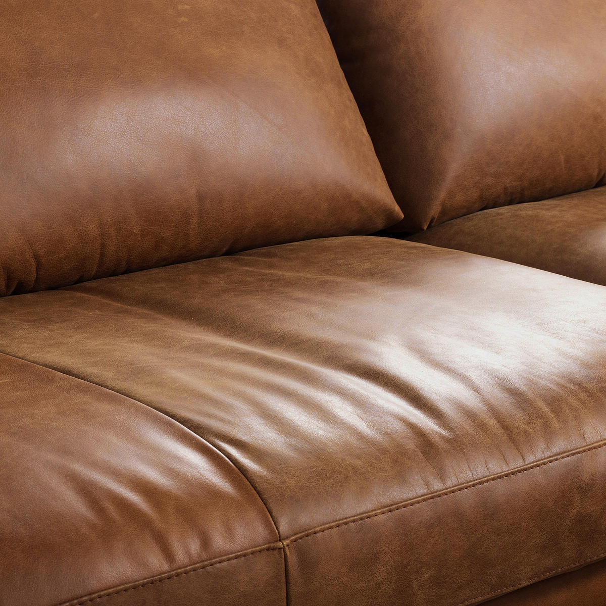 ECKSOFA in Echtleder Cognac  - Cognac/Schwarz, Design, Leder/Metall (313/172cm) - Livetastic