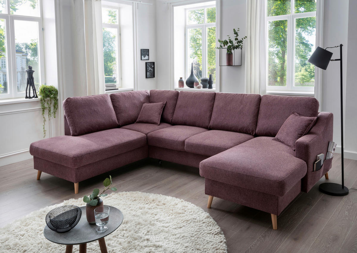 WOHNLANDSCHAFT Bordeaux Struktur  - Bordeaux/Naturfarben, KONVENTIONELL, Holz/Textil (200/301/150cm) - P & B