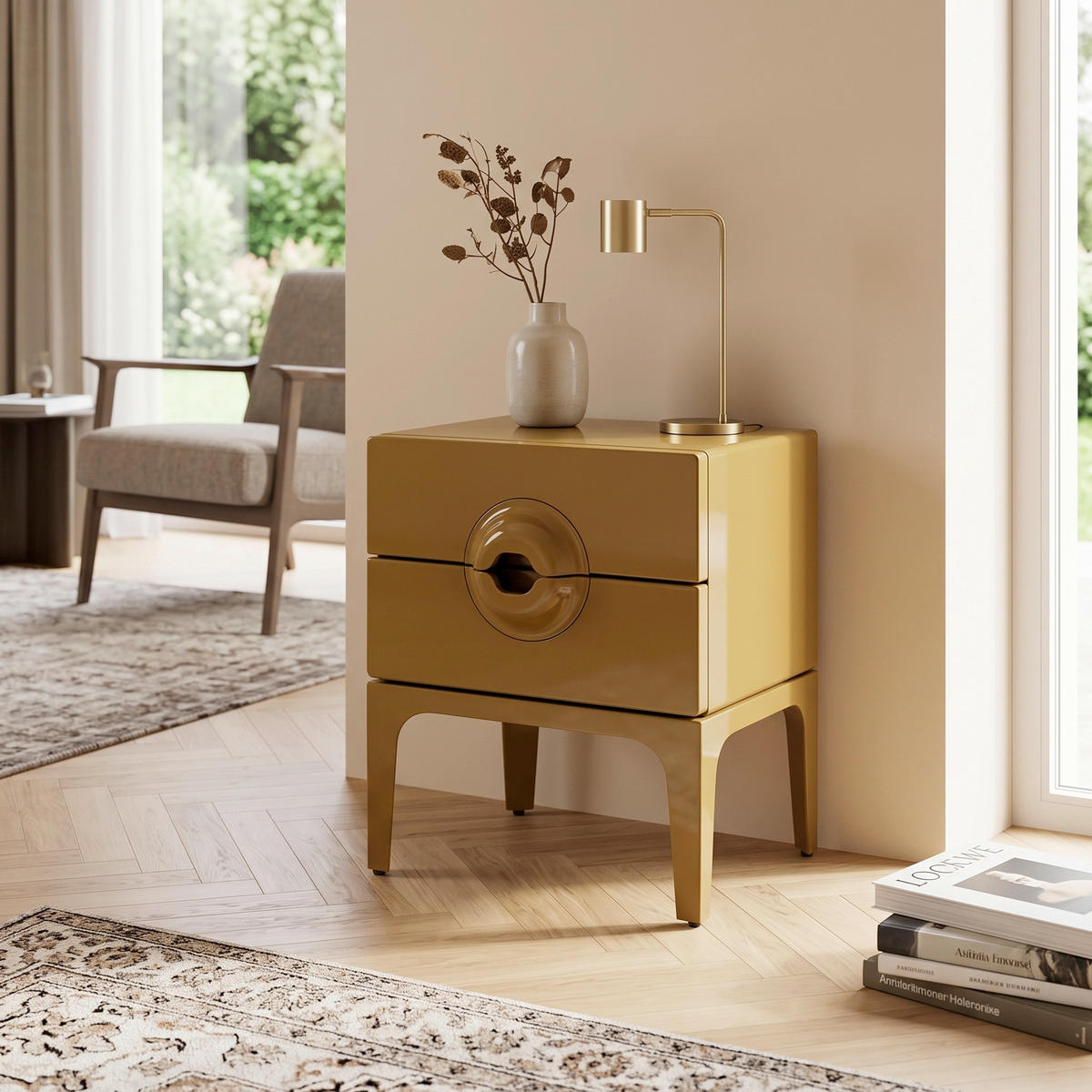 KOMMODE Merge, 44/57/45 cm, 2 Schublade(n)  - Honig, Design, Holz/Metall (44/57/45cm) - Livetastic