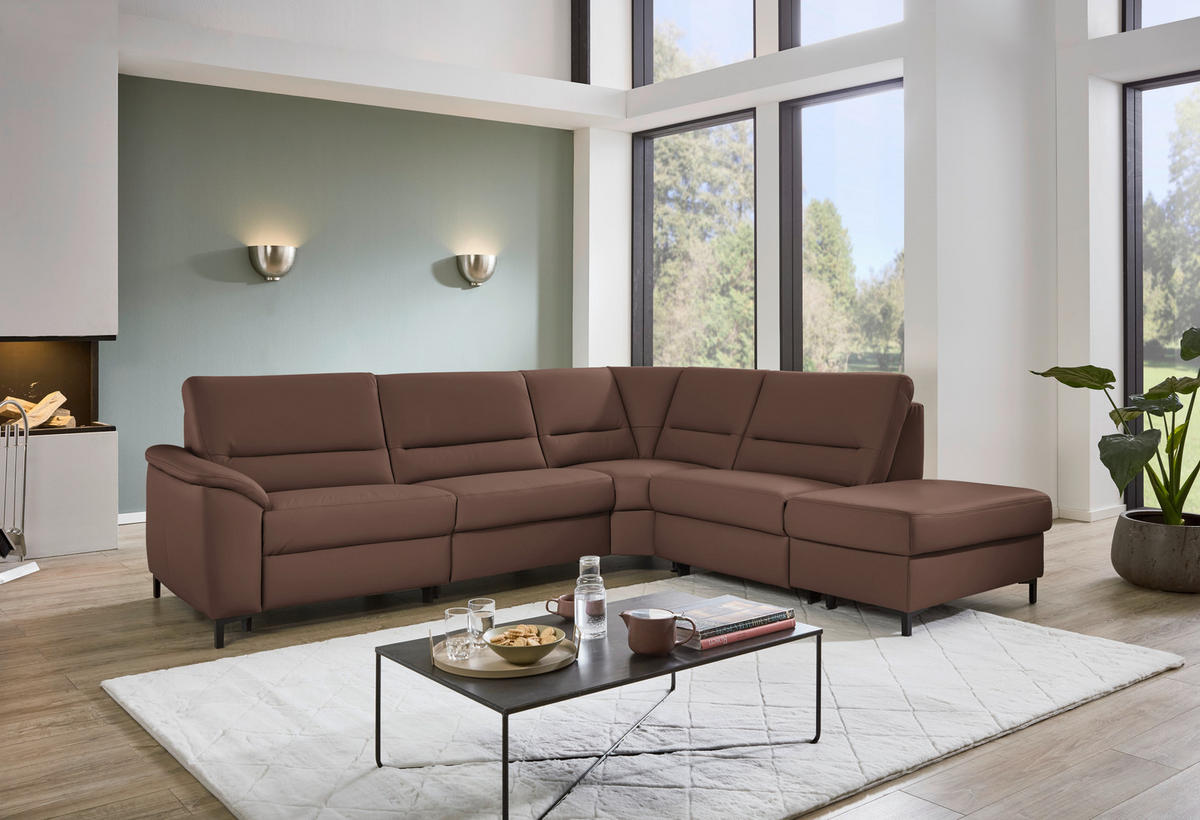 ECKSOFA Echtleder Braun  - Schwarz/Braun, Konventionell, Leder/Metall (290/249cm) - Beldomo Premium