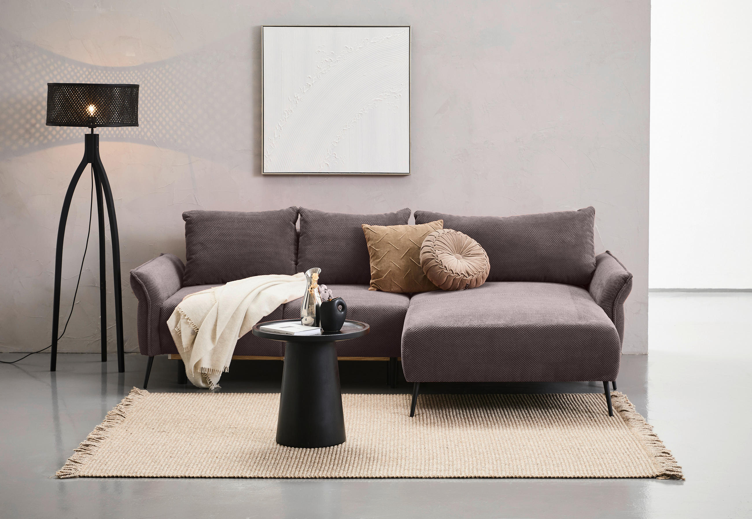 ECKSOFA in Chenille Braun  - Schwarz/Braun, Konventionell, Textil/Metall (255/164cm) - Carryhome