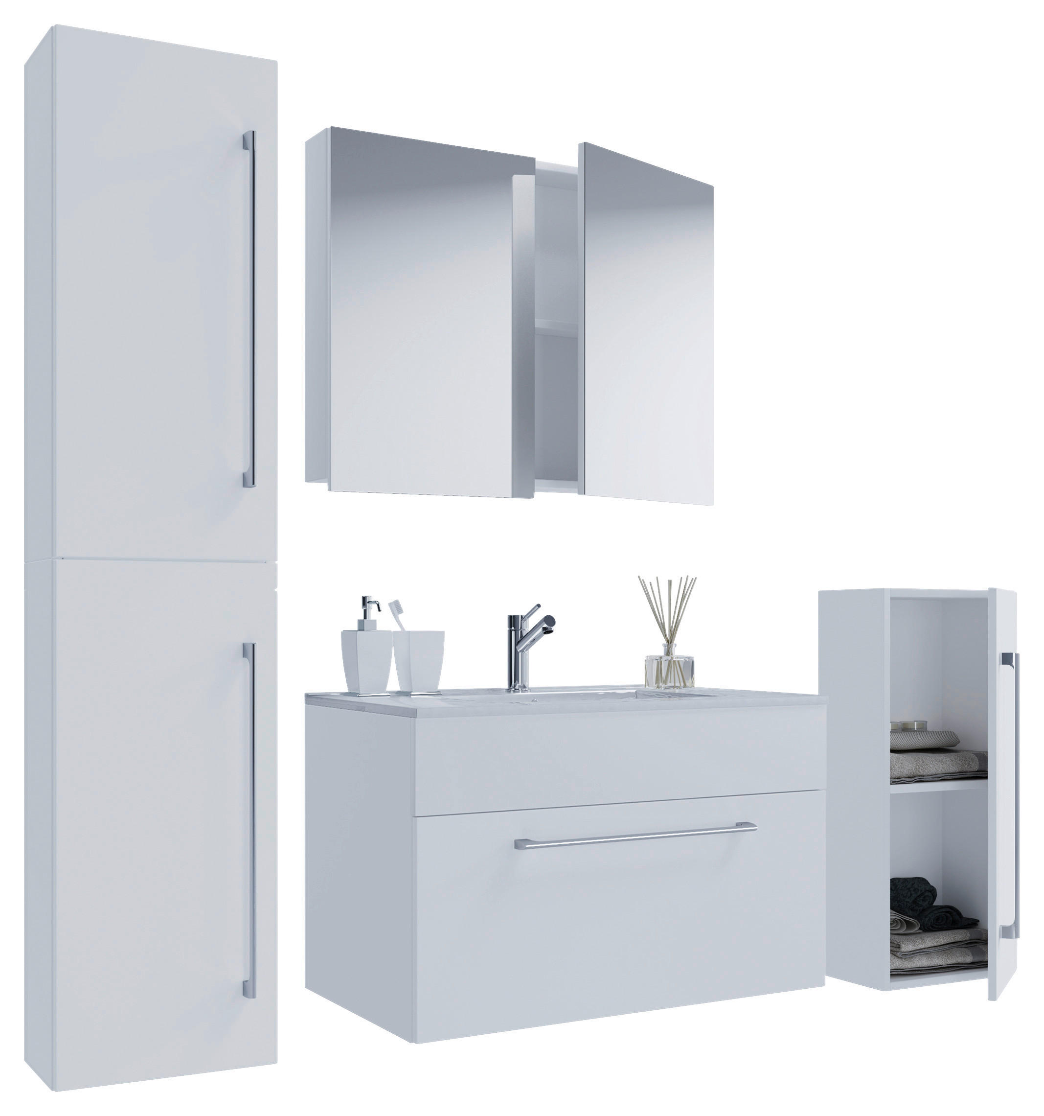 BADEZIMMER 5-teilig  in 126 cm  - Alufarben/Weiß, MODERN, Keramik/Holzwerkstoff (126cm) - MID.YOU