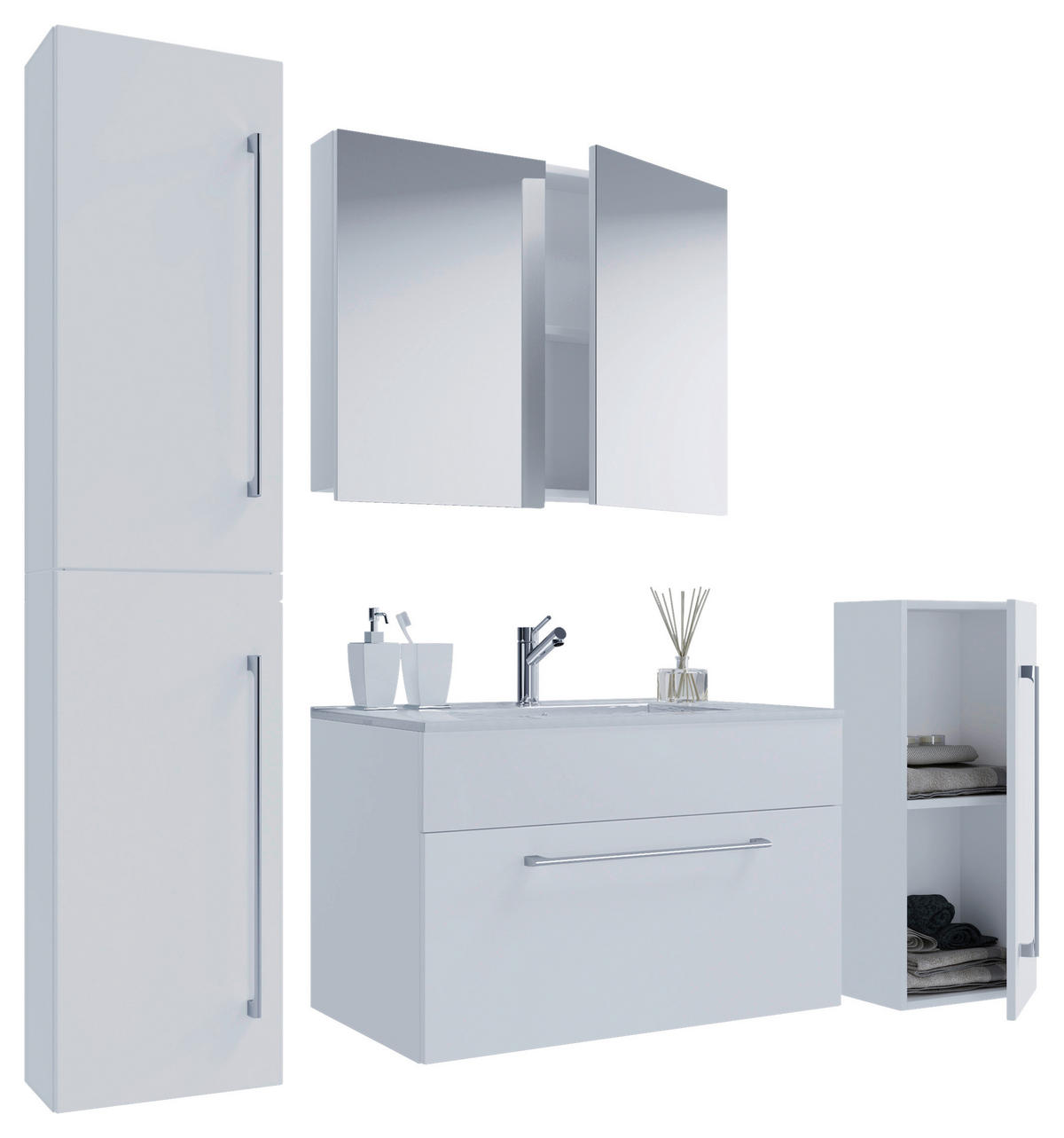 BADEZIMMER 5-teilig  in 126 cm  - Alufarben/Weiß, MODERN, Keramik/Holzwerkstoff (126cm) - MID.YOU