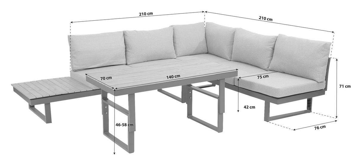 LOUNGEGARNITUR Akazie Hartholz Aluminium  - Anthrazit/Braun, MODERN, Holz/Textil (210/75/210cm) - Gardenson